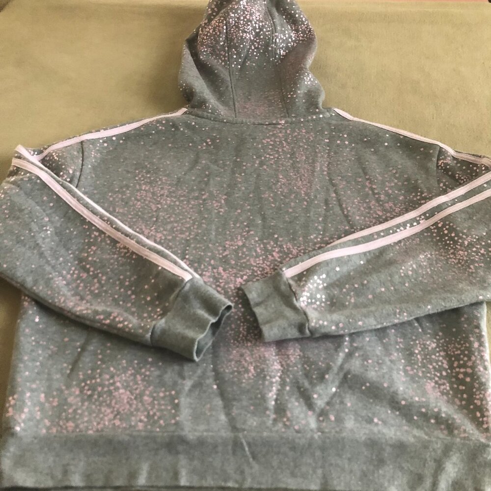 Adidas Girls Grey/Blue w/Silver Stars Hoodie Pullover Long Sleeves Size L US 14